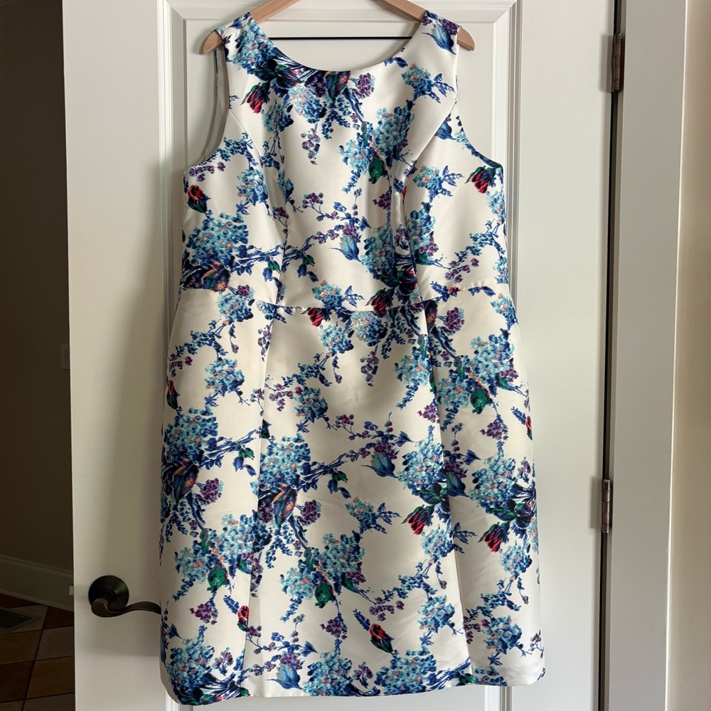 Talbots White Floral Midi Dress with Blue, Teal & Purple Accents